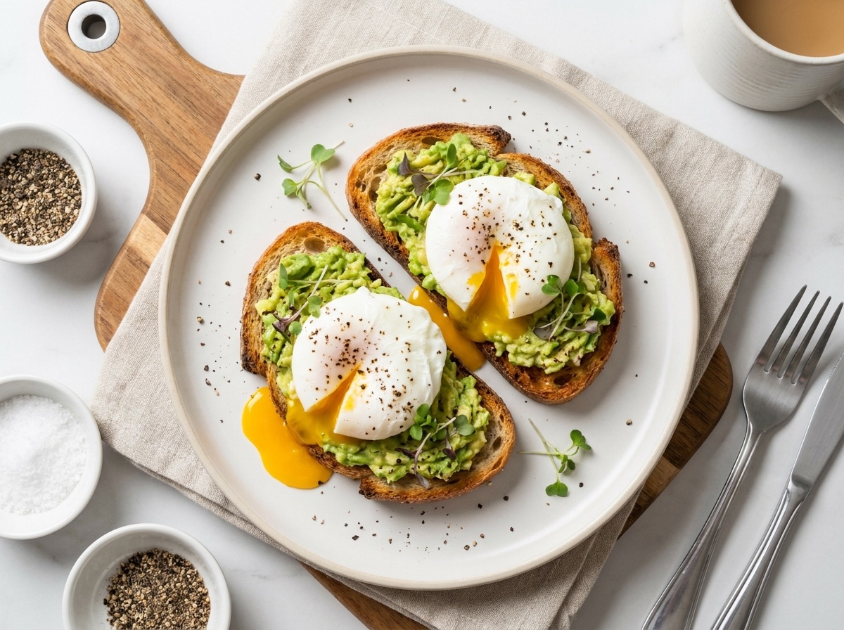Poached eggs and smashed avocado on sourdough — an everyday meal from your own foods